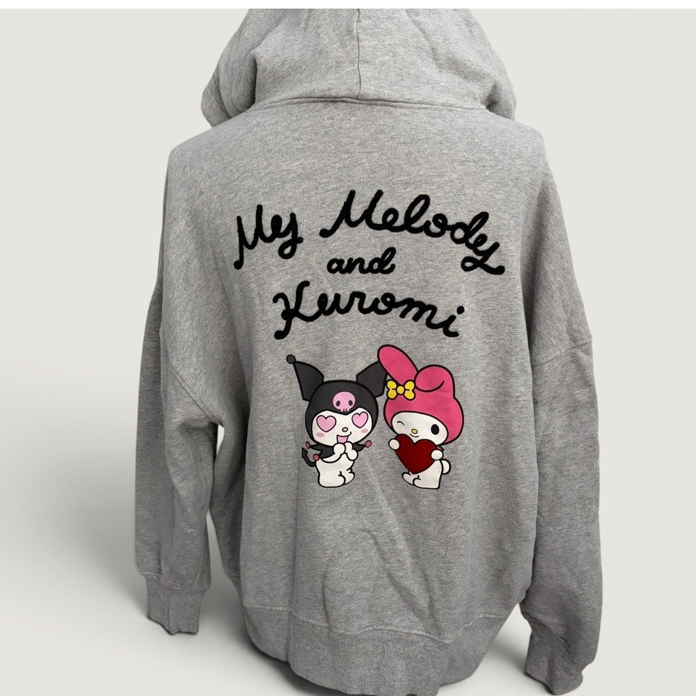Forever 21 Sanrio My Melody Kuromi Zip Up Hoodie Womens XS/S Gray Heart Graphic